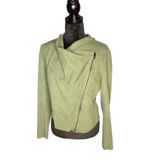 BLANK NYC Women's sz Medium Green Drape Front Faux Suede Jacket 2-in-one - Picture 3 of 10